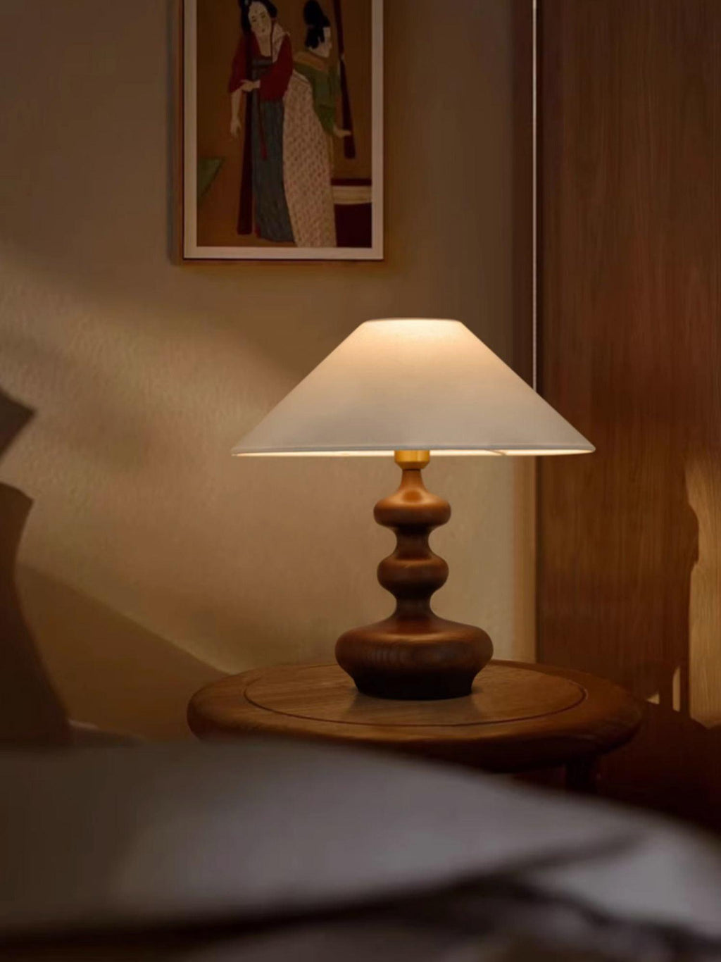 Creative Gourd Table Lamp | Metal, Ash Wood & Fabric | Walnut, Black or White