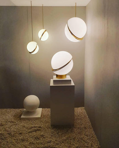 Crescent Table Lamp | Brushed Brass & White Acrylic | 30cm Diameter