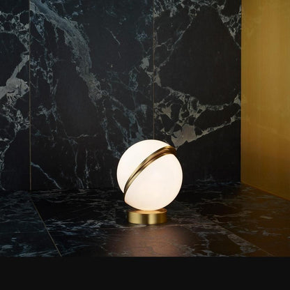 Crescent Table Lamp | Brushed Brass & White Acrylic | 30cm Diameter