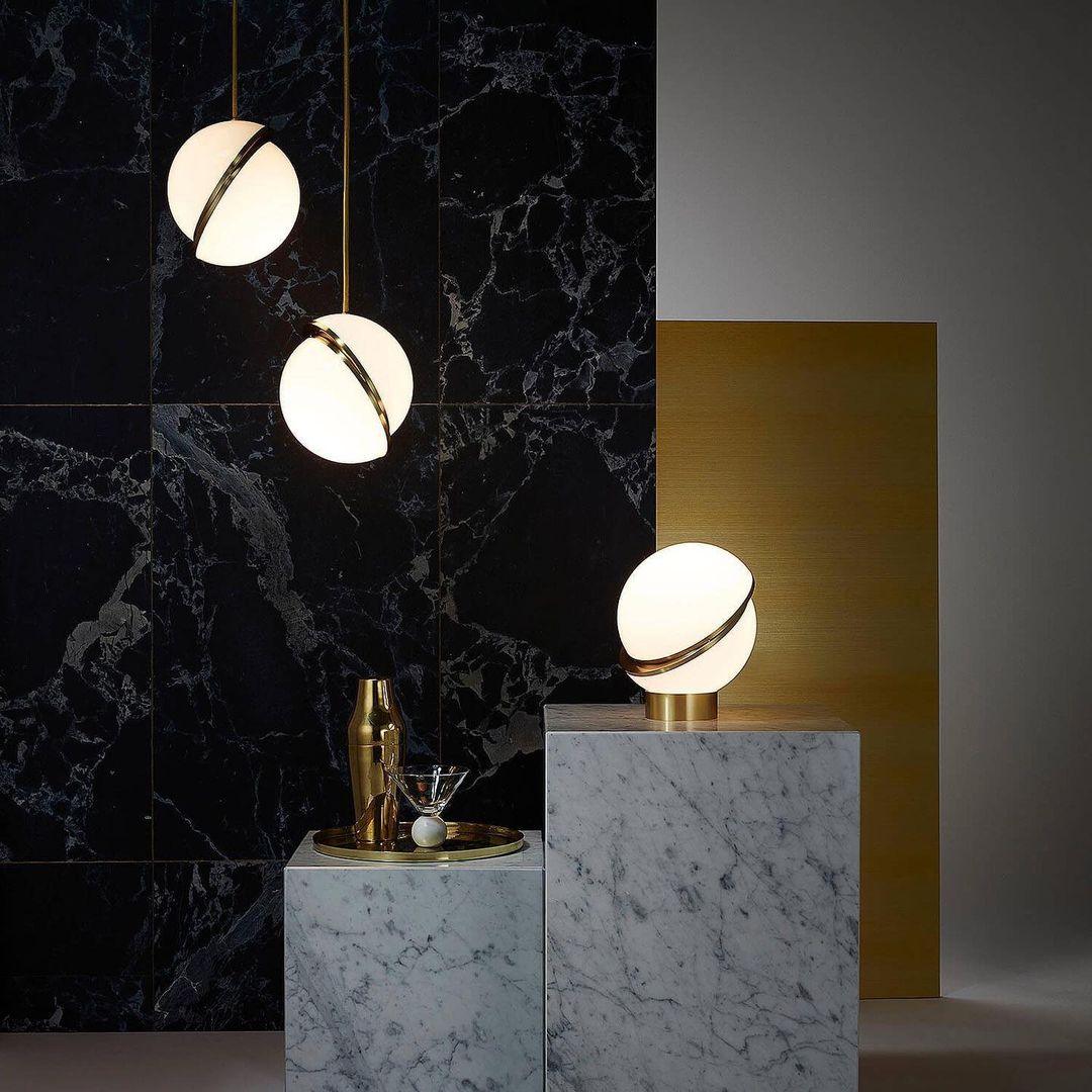 Crescent Table Lamp | Brushed Brass & White Acrylic | 30cm Diameter