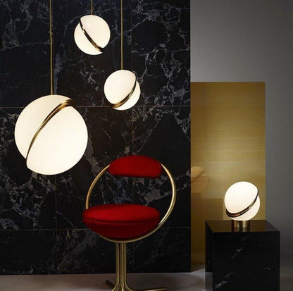 Crescent Table Lamp | Brushed Brass & White Acrylic | 30cm Diameter