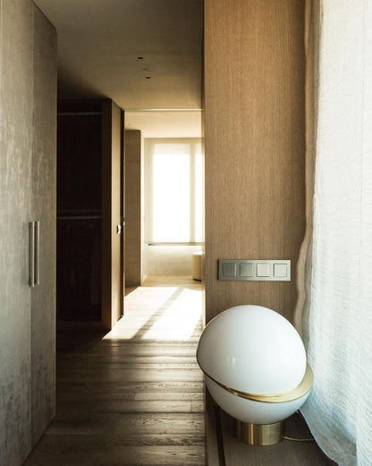 Crescent Table Lamp | Brushed Brass & White Acrylic | 30cm Diameter