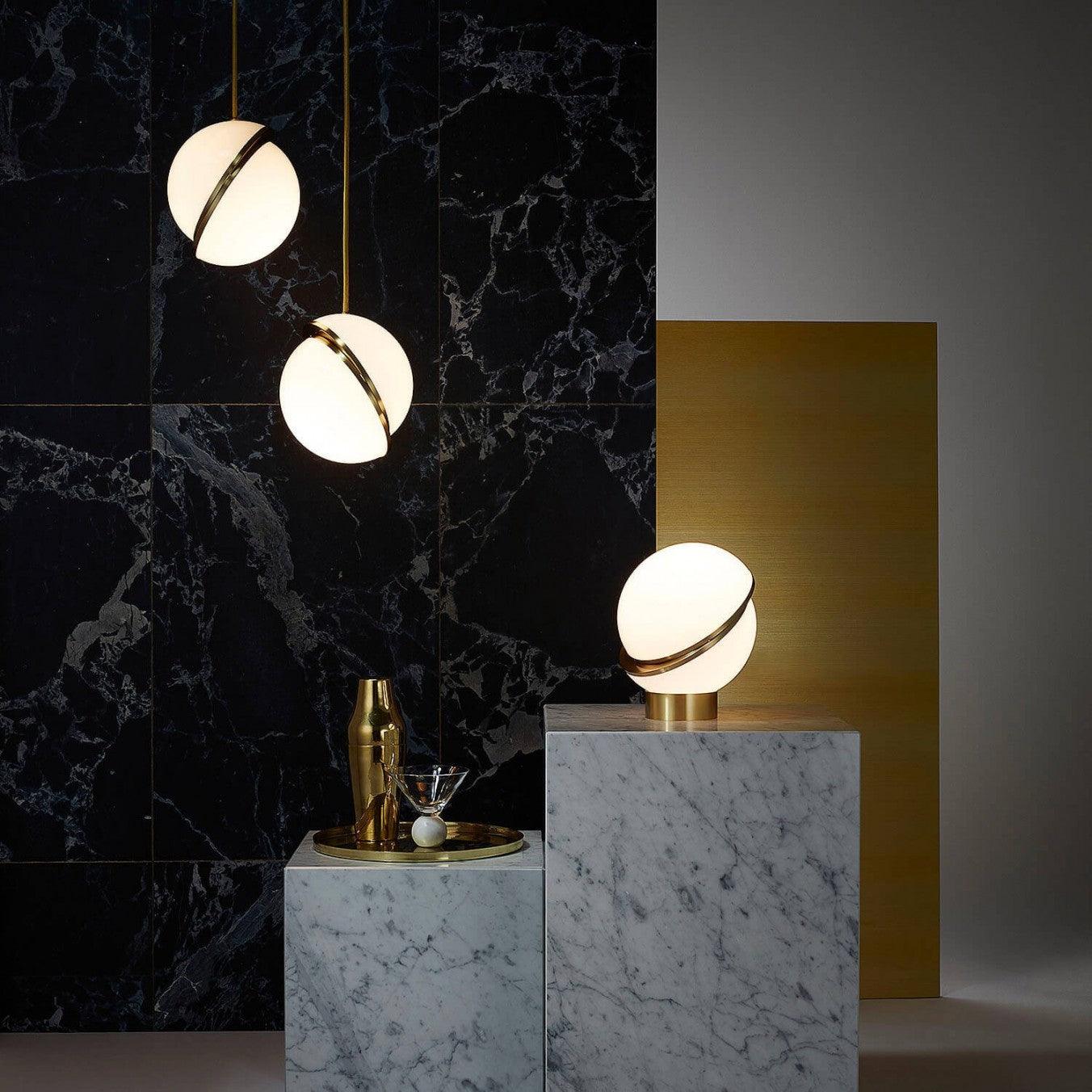 Crescent Table Lamp | Brushed Brass & White Acrylic | 30cm Diameter