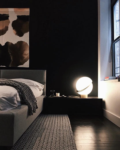 Crescent Table Lamp | Brushed Brass & White Acrylic | 30cm Diameter