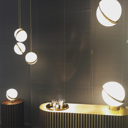 Crescent Table Lamp | Brushed Brass & White Acrylic | 30cm Diameter