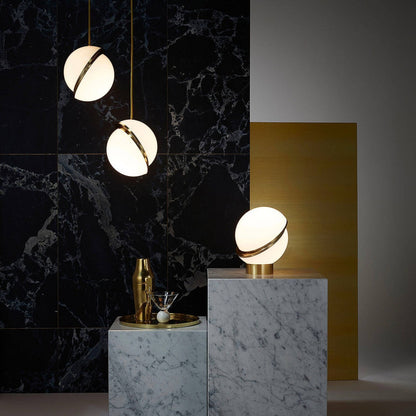 Crescent Table Lamp | Brushed Brass & White Acrylic | 30cm Diameter