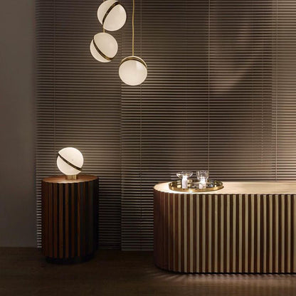 Crescent Table Lamp | Brushed Brass & White Acrylic | 30cm Diameter