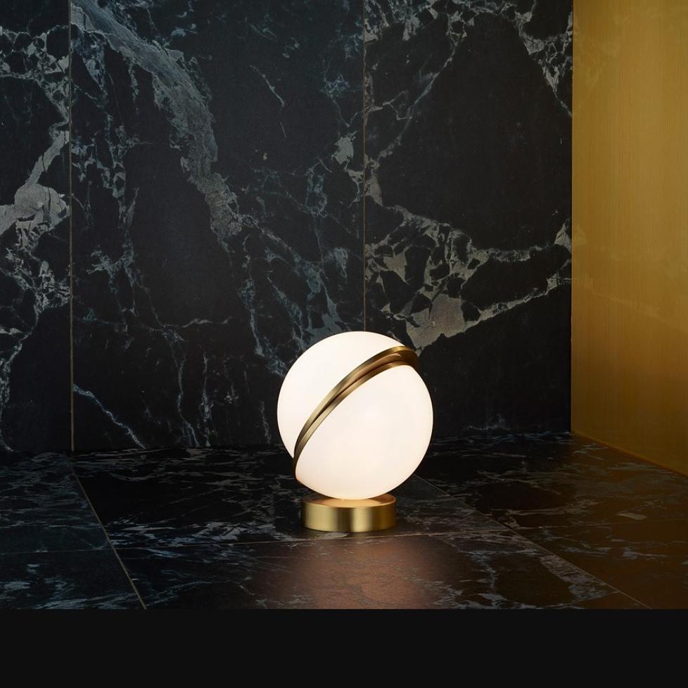 Crescent Table Lamp | Brushed Brass & White Acrylic | 30cm Diameter