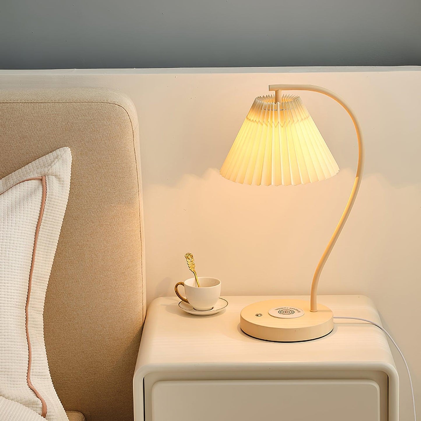 Crescini Table Lamp | Pleated Shade | White