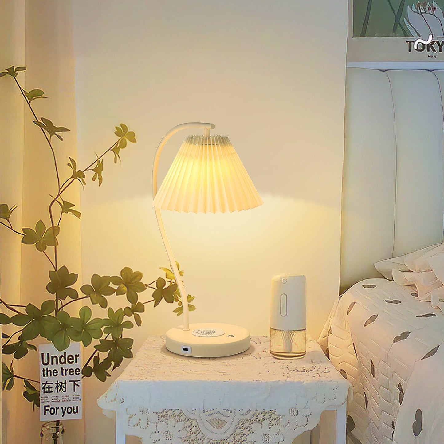 Crescini Table Lamp | Pleated Shade | White
