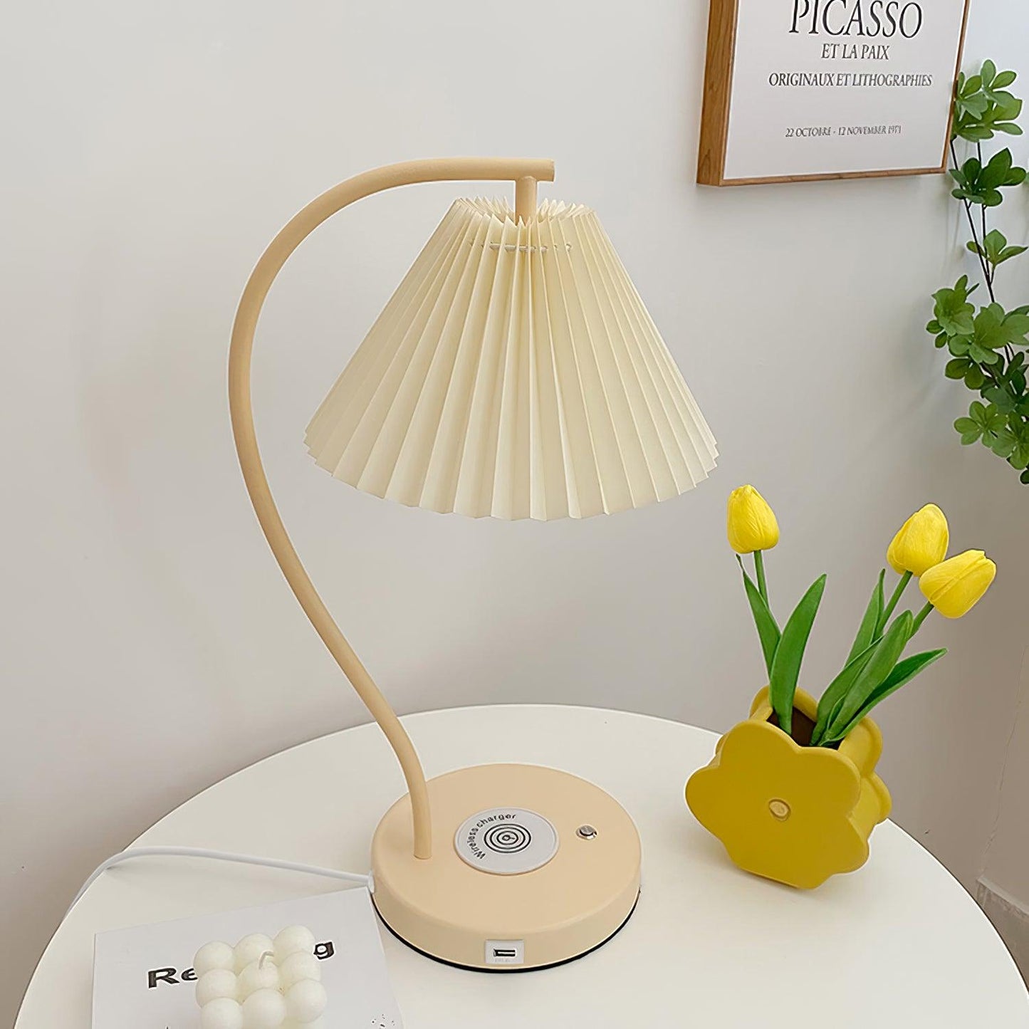 Crescini Table Lamp | Pleated Shade | White
