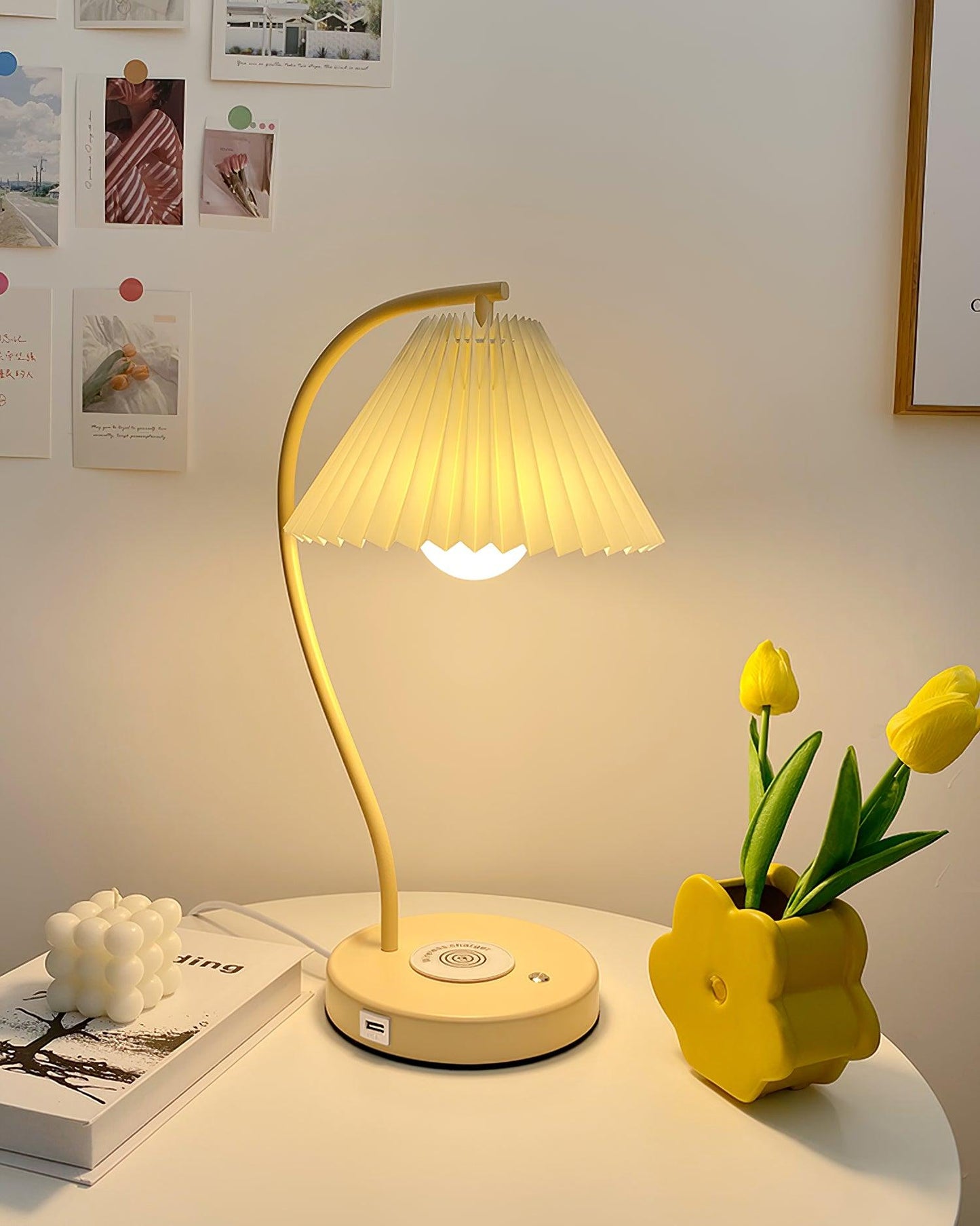 Crescini Table Lamp | Pleated Shade | White