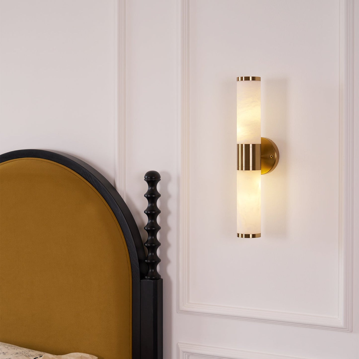 Alabaster Wall Lamp | Antique Brass Finish | White Shade