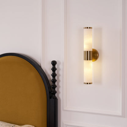Alabaster Wall Lamp | Antique Brass Finish | White Shade