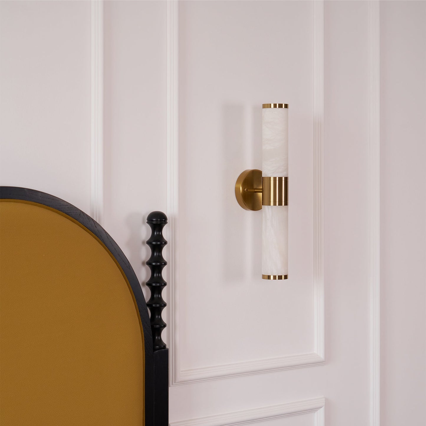 Alabaster Wall Lamp | Antique Brass Finish | White Shade