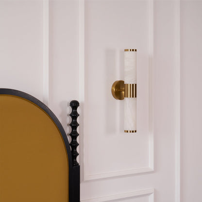 Alabaster Wall Lamp | Antique Brass Finish | White Shade