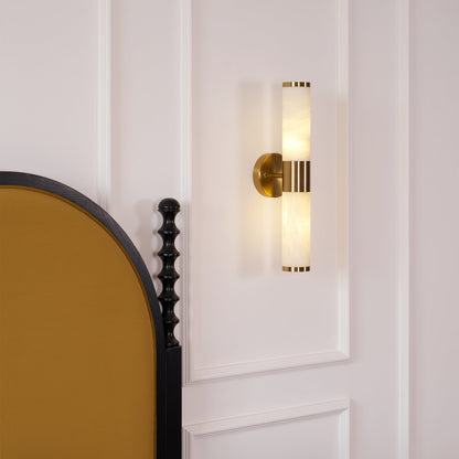 Alabaster Wall Lamp | Antique Brass Finish | White Shade