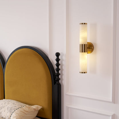 Alabaster Wall Lamp | Antique Brass Finish | White Shade