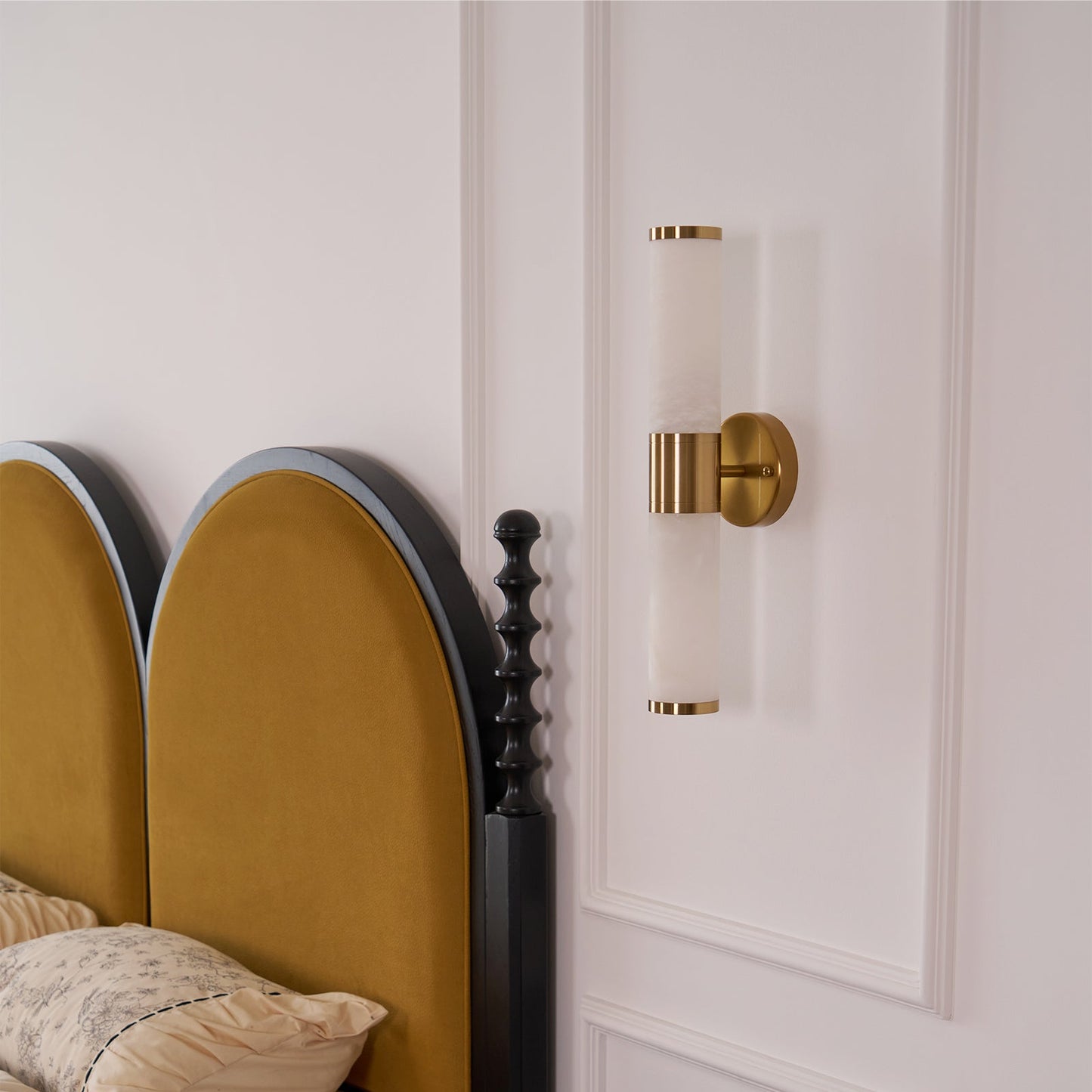 Alabaster Wall Lamp | Antique Brass Finish | White Shade
