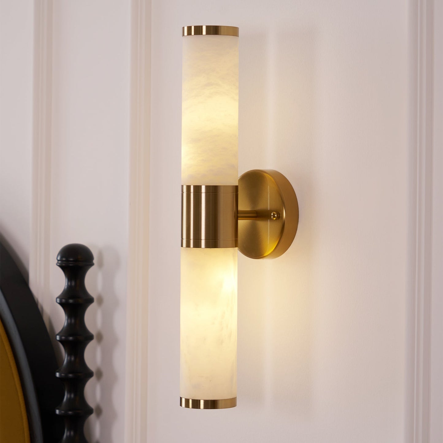 Alabaster Wall Lamp | Antique Brass Finish | White Shade