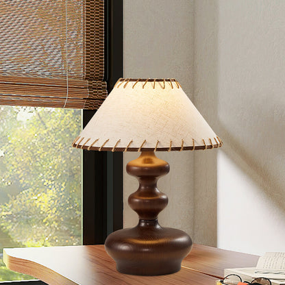 Crigler Table Lamp | Walnut Wood & Beige Fabric | Retro Design