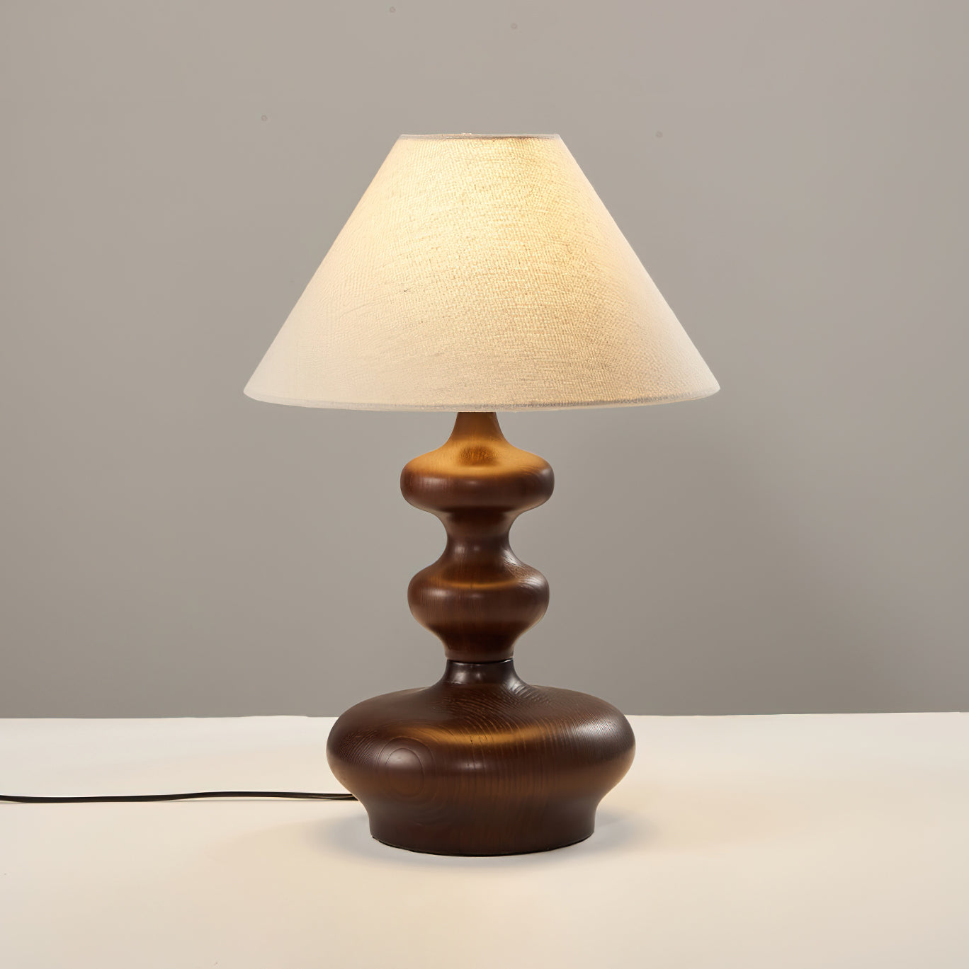 Crigler Table Lamp | Walnut Wood & Beige Fabric | Retro Design