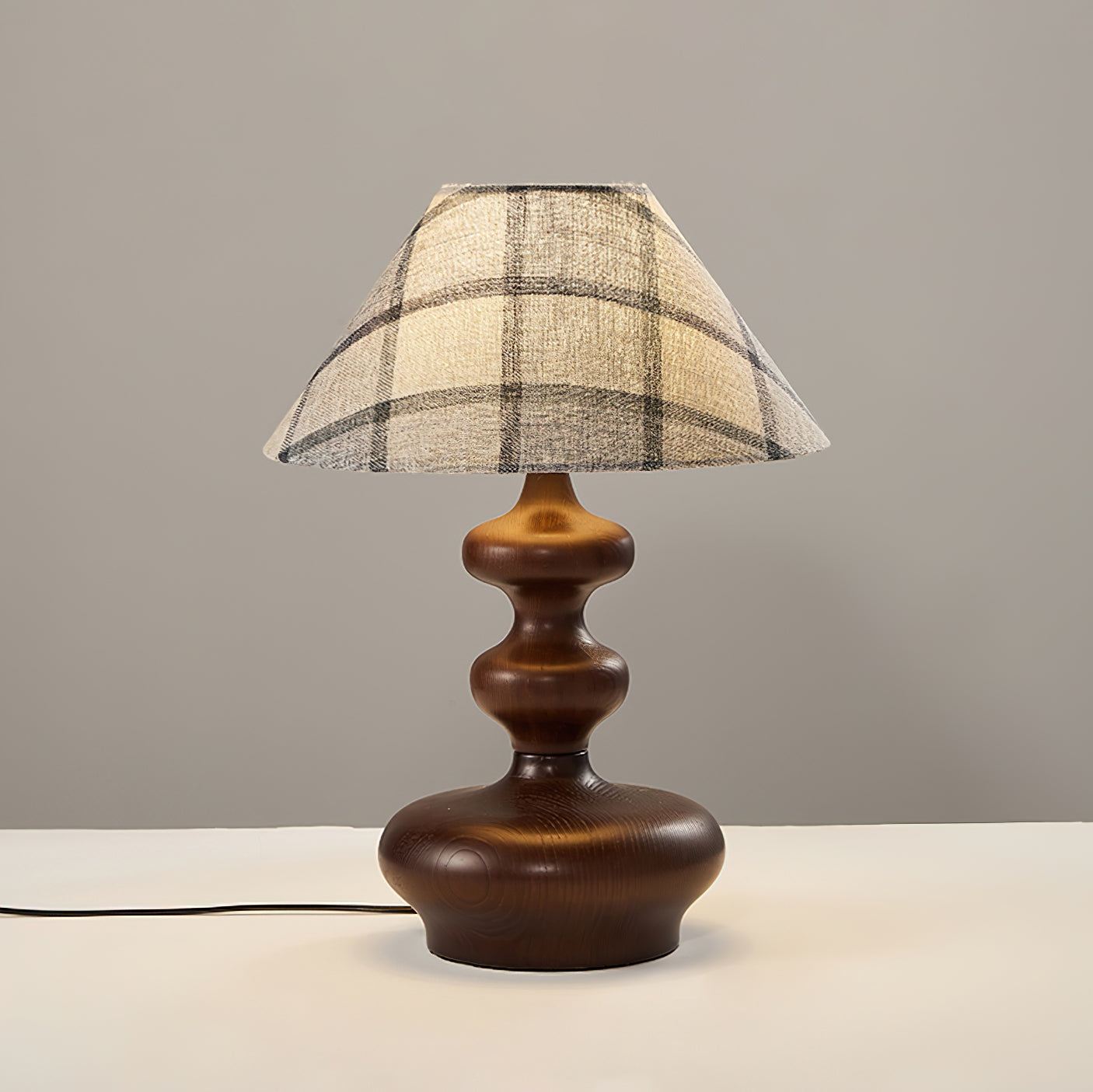 Crigler Table Lamp | Walnut Wood & Beige Fabric | Retro Design