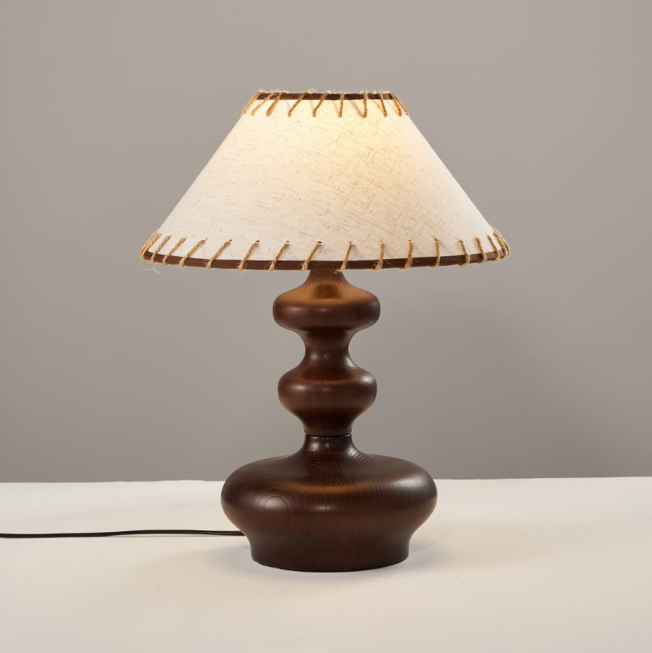 Crigler Table Lamp | Walnut Wood & Beige Fabric | Retro Design