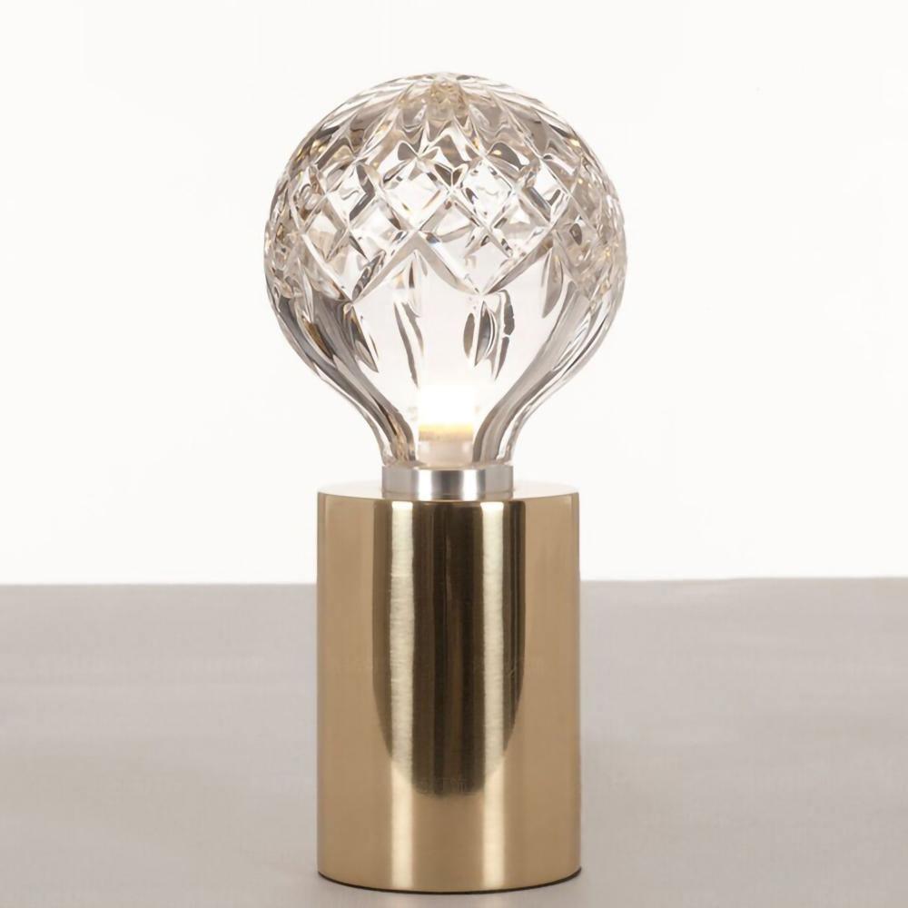 Crystal Table Lamp | Hand-Cut Clear Glass | Gold Brass Base