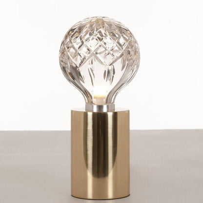 Crystal Table Lamp | Hand-Cut Clear Glass | Gold Brass Base