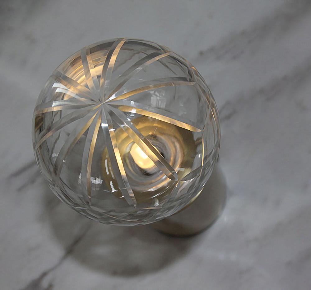 Crystal Table Lamp | Hand-Cut Clear Glass | Gold Brass Base