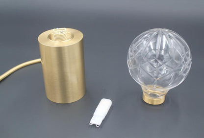 Crystal Table Lamp | Hand-Cut Clear Glass | Gold Brass Base