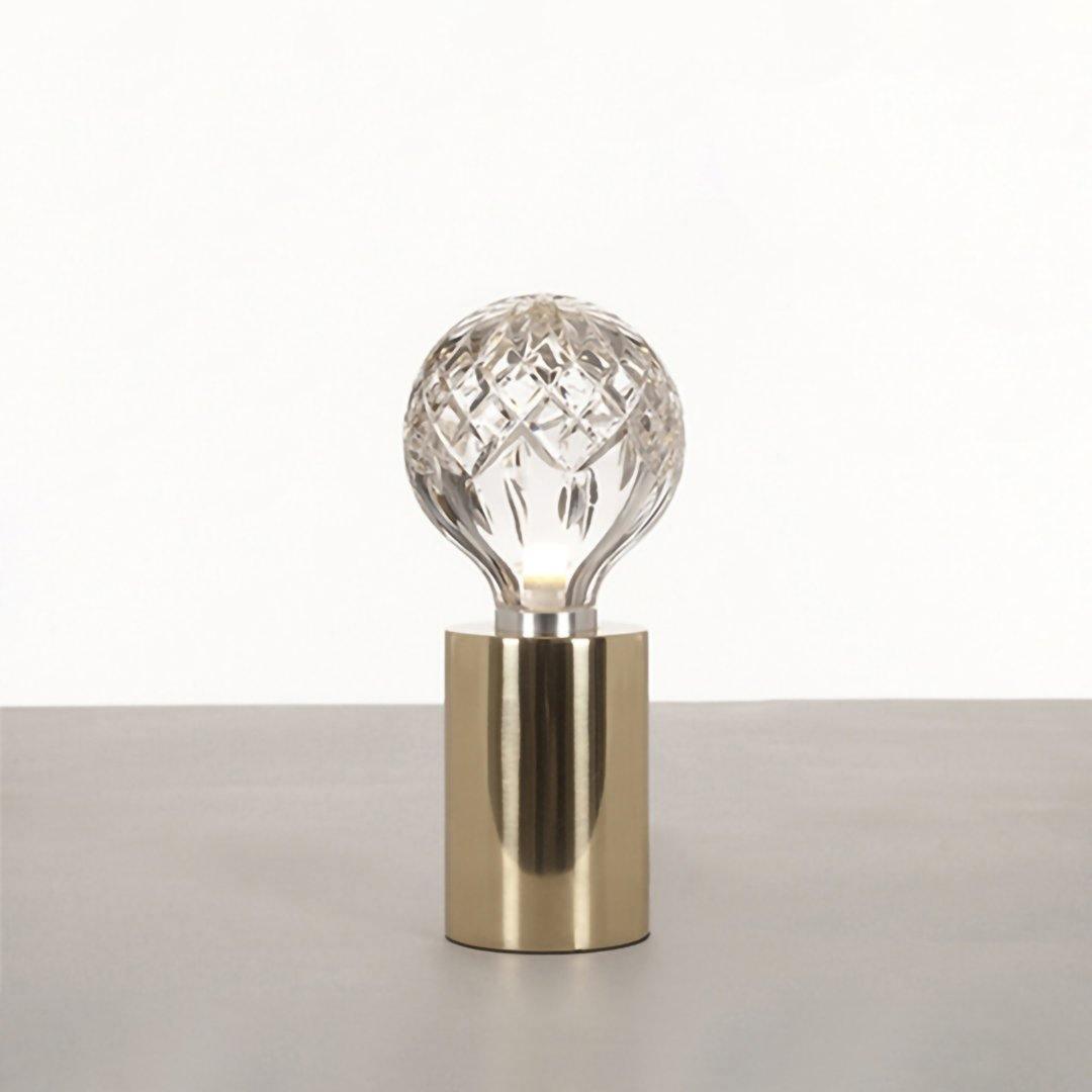Crystal Table Lamp | Hand-Cut Clear Glass | Gold Brass Base