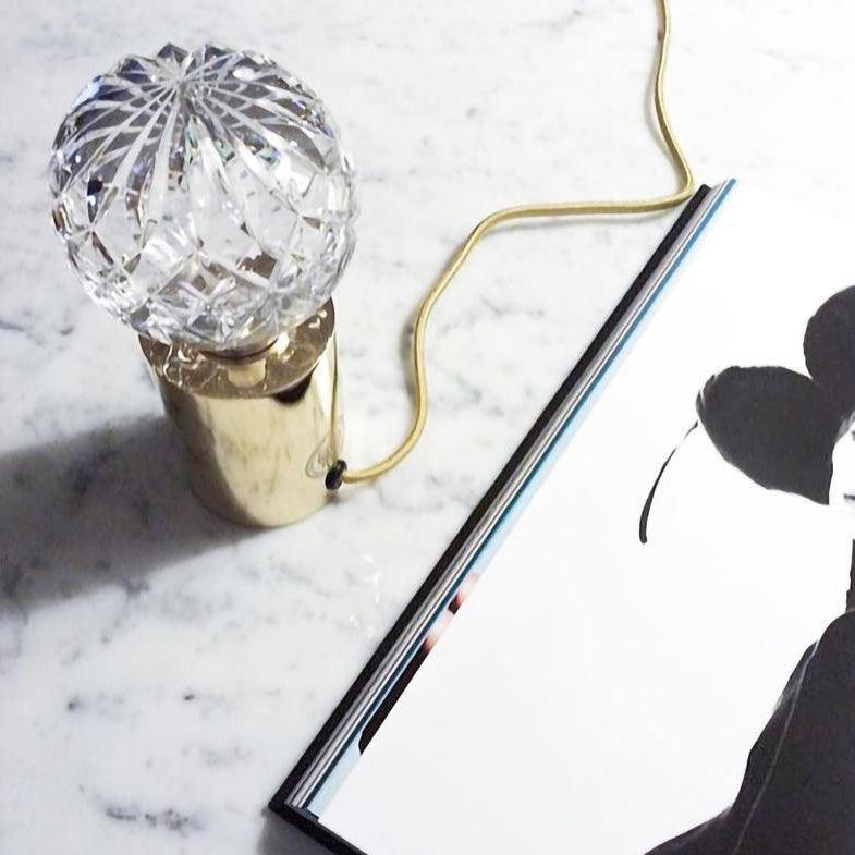 Crystal Table Lamp | Hand-Cut Clear Glass | Gold Brass Base