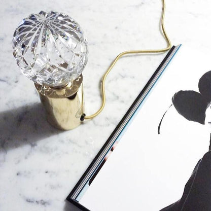 Crystal Table Lamp | Hand-Cut Clear Glass | Gold Brass Base