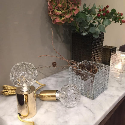 Crystal Table Lamp | Hand-Cut Clear Glass | Gold Brass Base