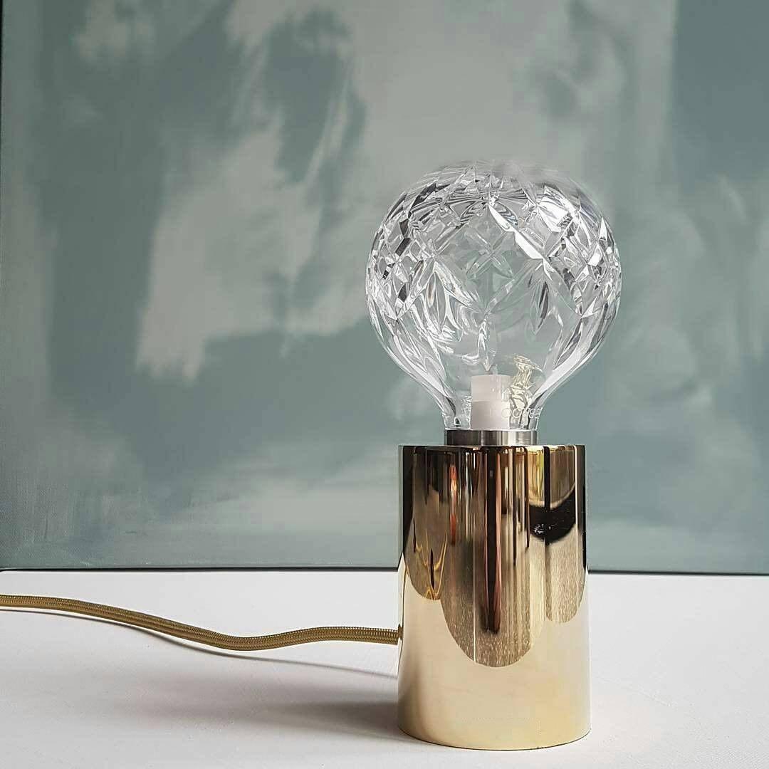 Crystal Table Lamp | Hand-Cut Clear Glass | Gold Brass Base