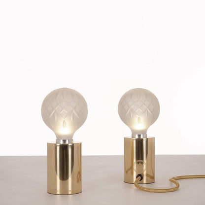 Crystal Table Lamp | Hand-Cut Clear Glass | Gold Brass Base
