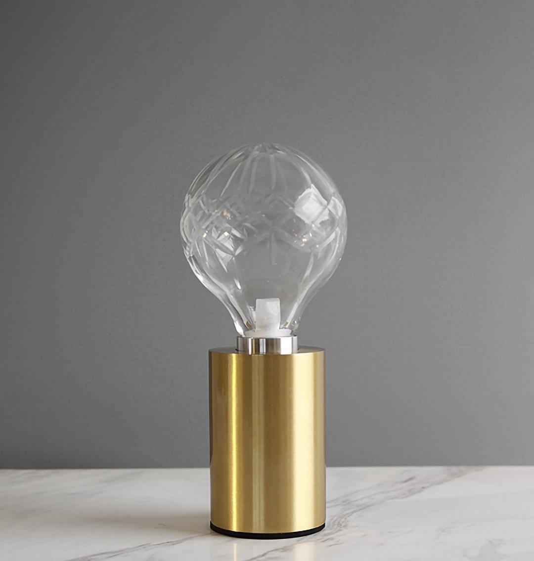 Crystal Table Lamp | Hand-Cut Clear Glass | Gold Brass Base