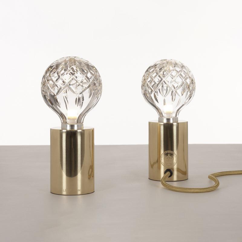 Crystal Table Lamp | Hand-Cut Clear Glass | Gold Brass Base