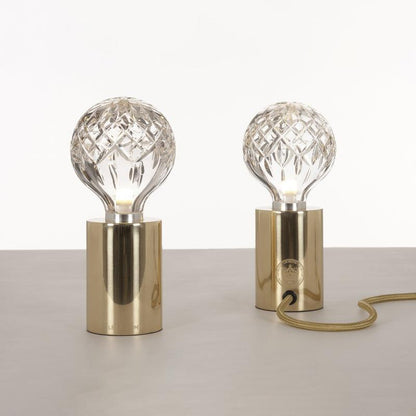 Crystal Table Lamp | Hand-Cut Clear Glass | Gold Brass Base