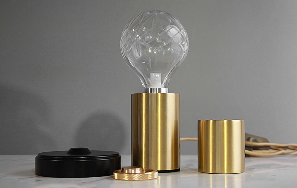 Crystal Table Lamp | Hand-Cut Clear Glass | Gold Brass Base