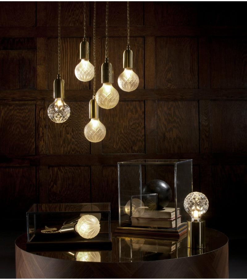 Crystal Table Lamp | Hand-Cut Clear Glass | Gold Brass Base