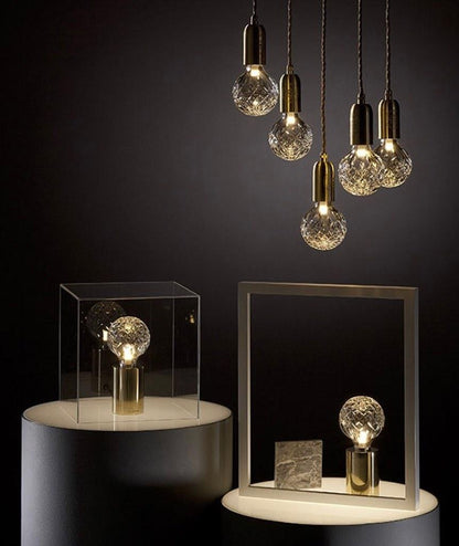 Crystal Table Lamp | Hand-Cut Clear Glass | Gold Brass Base