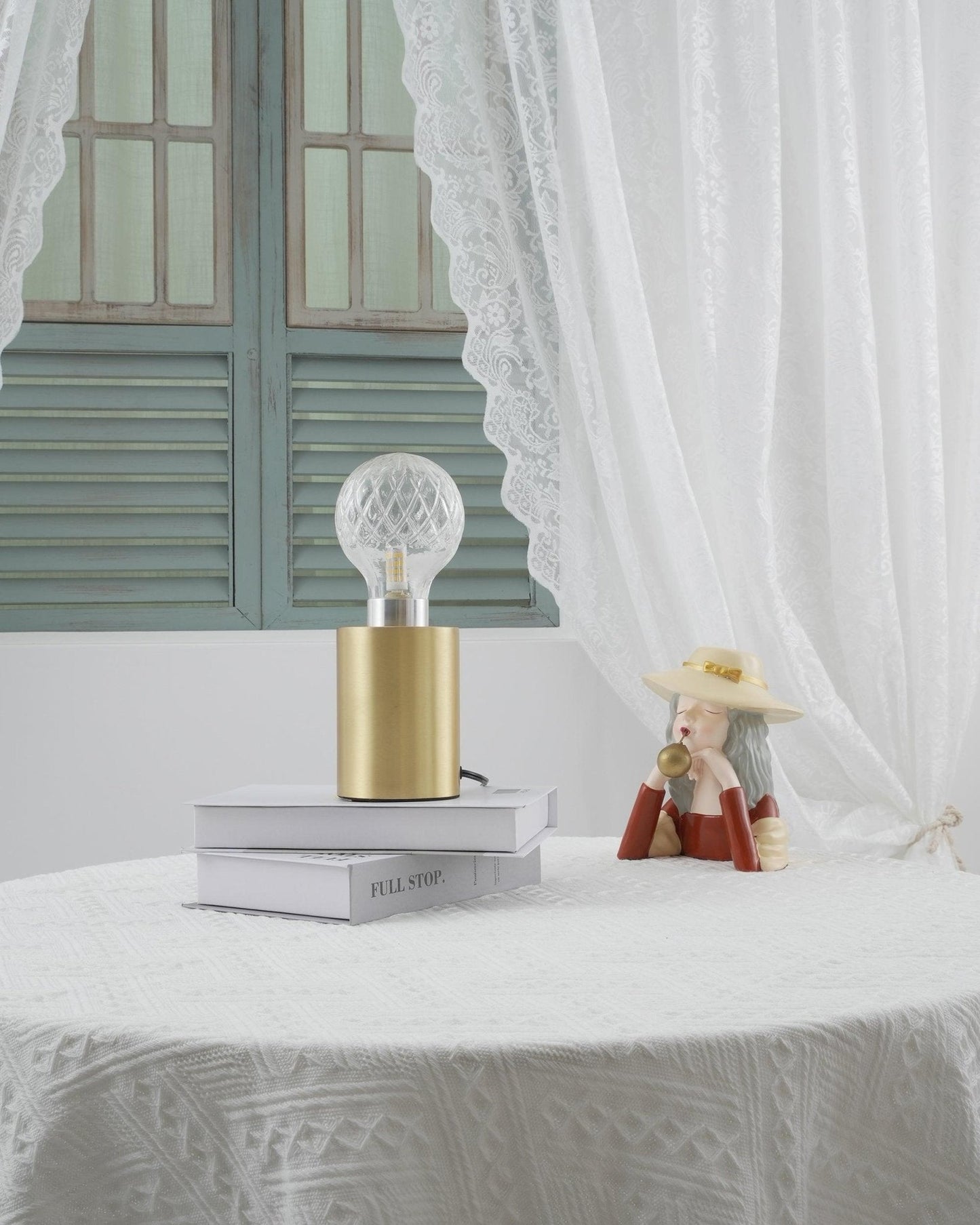 Crystal Table Lamp | Hand-Cut Clear Glass | Gold Brass Base