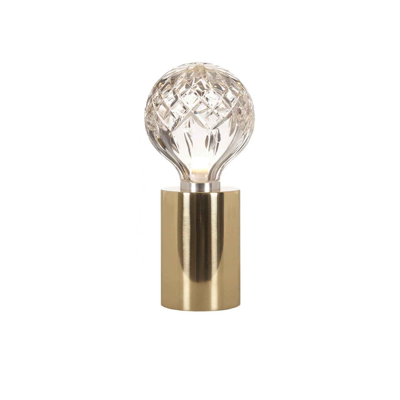 Crystal Table Lamp | Hand-Cut Clear Glass | Gold Brass Base