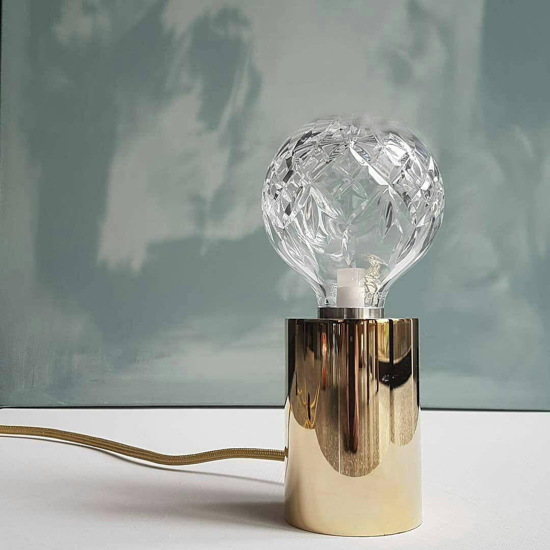 Crystal Table Lamp | Hand-Cut Clear Glass | Gold Brass Base
