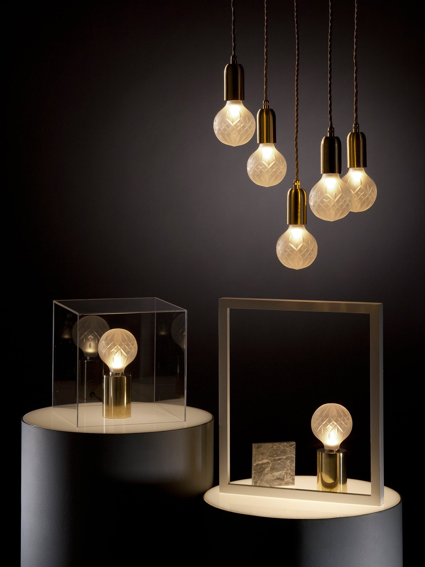 Crystal Table Lamp | Hand-Cut Clear Glass | Gold Brass Base