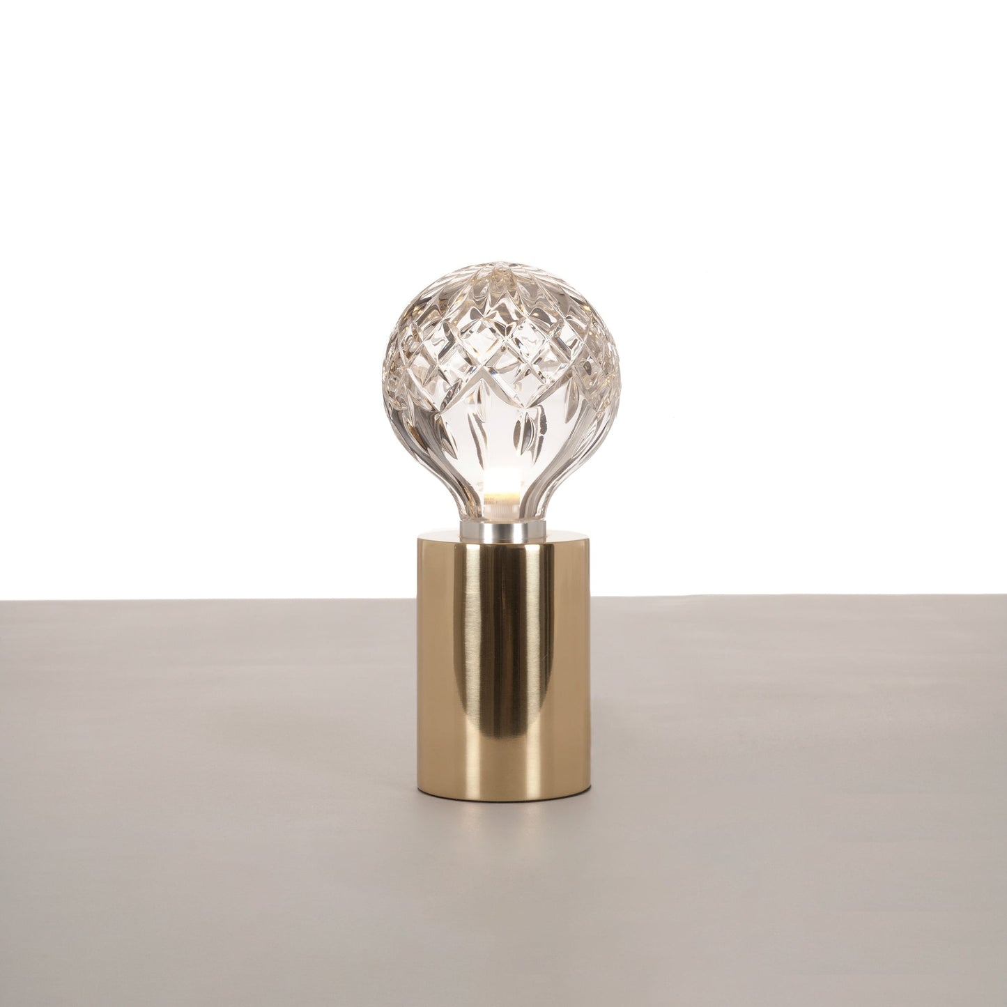 Crystal Table Lamp | Hand-Cut Clear Glass | Gold Brass Base