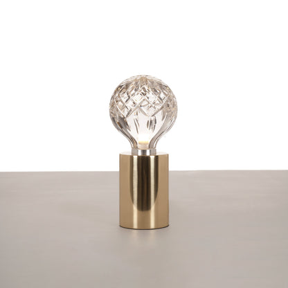Crystal Table Lamp | Hand-Cut Clear Glass | Gold Brass Base